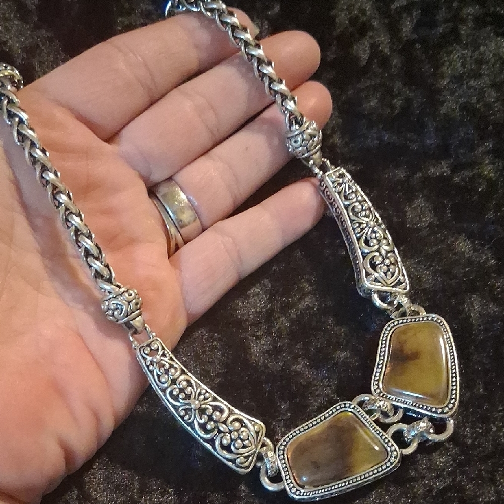 Brighton Silver and Brown Necklace with Intricate Detailing